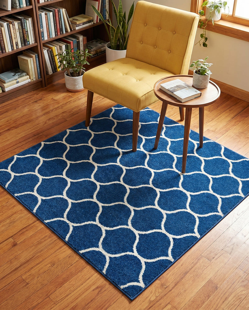 Trellis Mosaic Collection Area Rug -  Pergolatown (Navy Blue) Square Navy Blue  lifestyle 88
