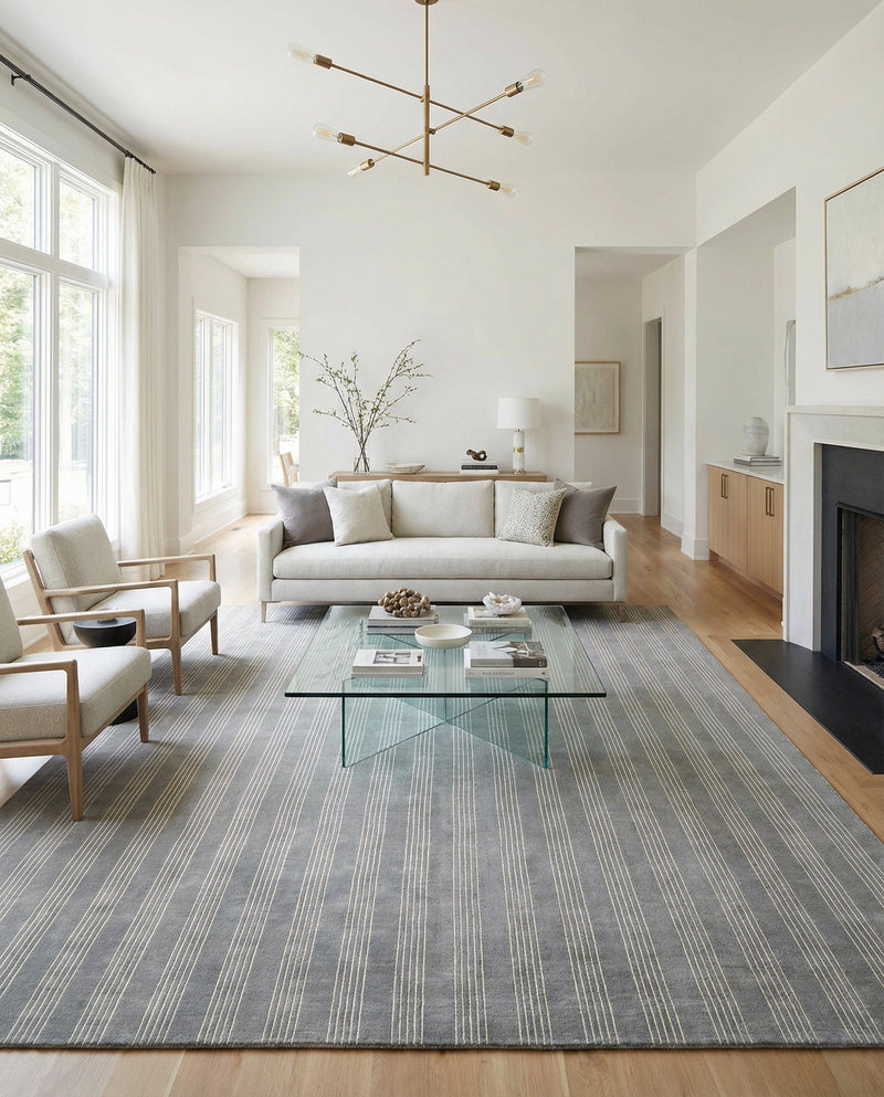 Hampton Stripes Wool Collection Area Rug - Montauk Rectangle Earl Gray  lifestyle 50