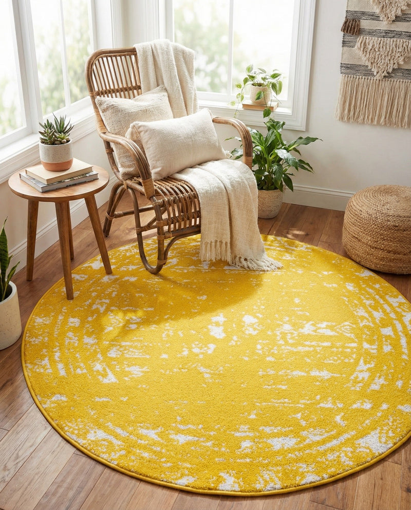 Brighton Stripes Collection Area Rug - Sussex (Yellow) Round Yellow  lifestyle 56