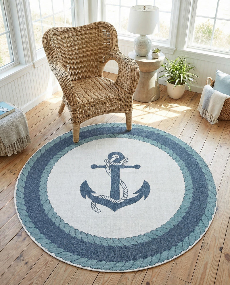 Seaside Haven Rugs Collection Area Rug -  Coralreef Round Navy Blue  lifestyle 57