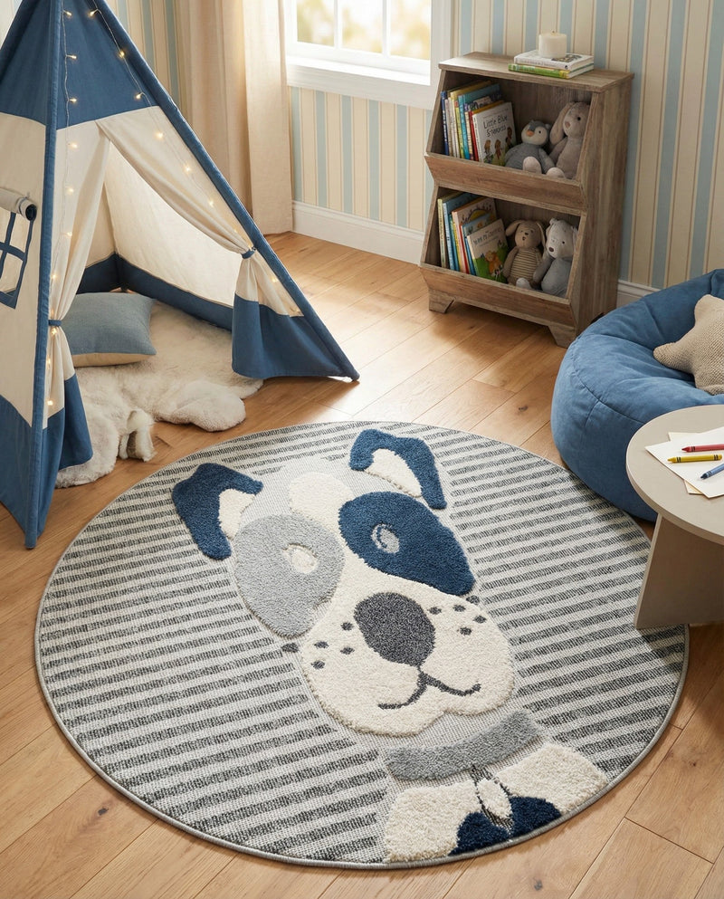 Wonder Tykes Collection Area Rug -  Magicgrove Round Blue and Gray  lifestyle 52