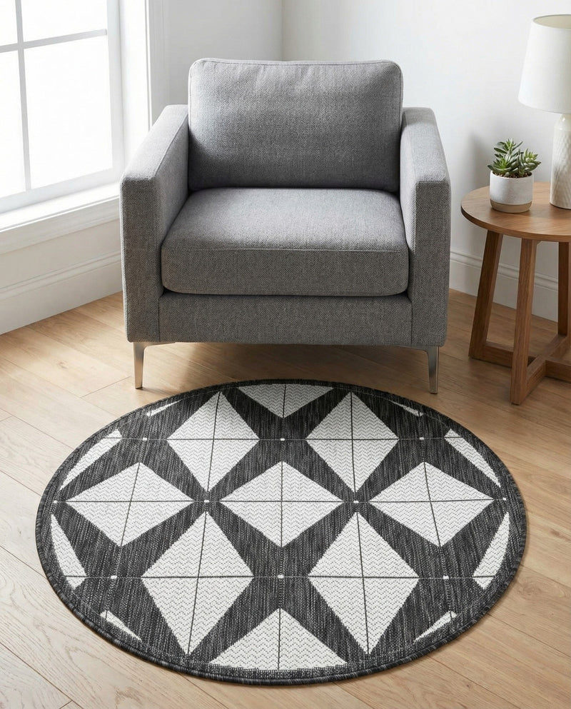 Urban Terrace Collection Area Rug -  Hudson Round Black and White  lifestyle 49