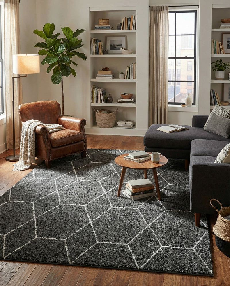 Trellis Mosaic Collection Area Rug - Arborville (Dark Gray) Square Dark Gray  lifestyle 54