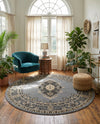 Tabriz Tapestry Collection Area Rug - Azerbaijan (Gray) Round Gray  lifestyle 33