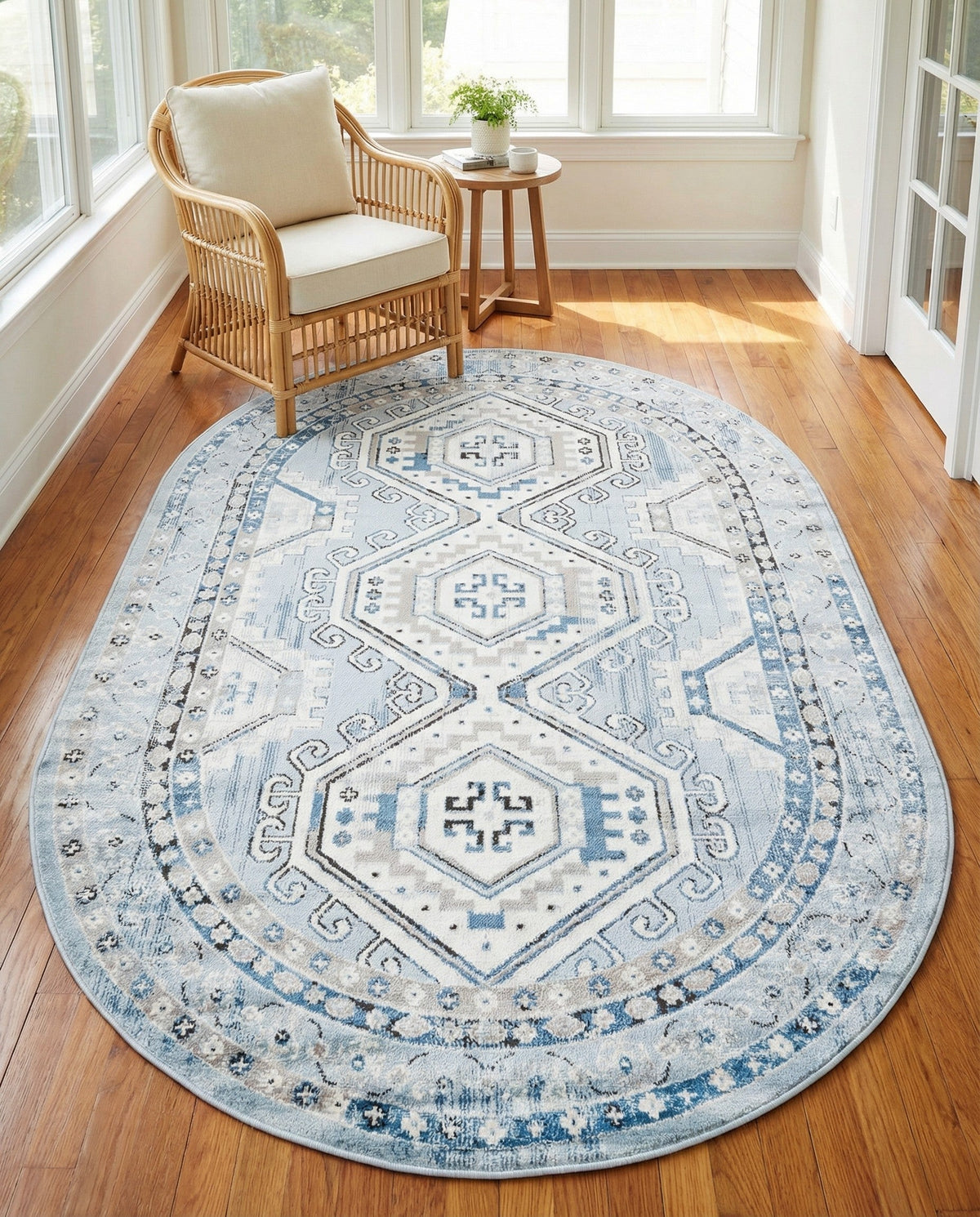 Savannah Elegance Collection Area Rug -  Tybee (Aqua Blue) Oval Aqua Blue  lifestyle 100