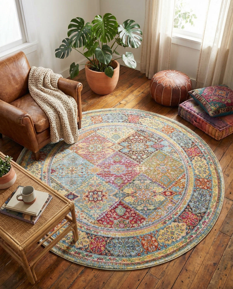 Caribbean Breeze Collection Area Rug -  Grenada Round Multi  lifestyle 66