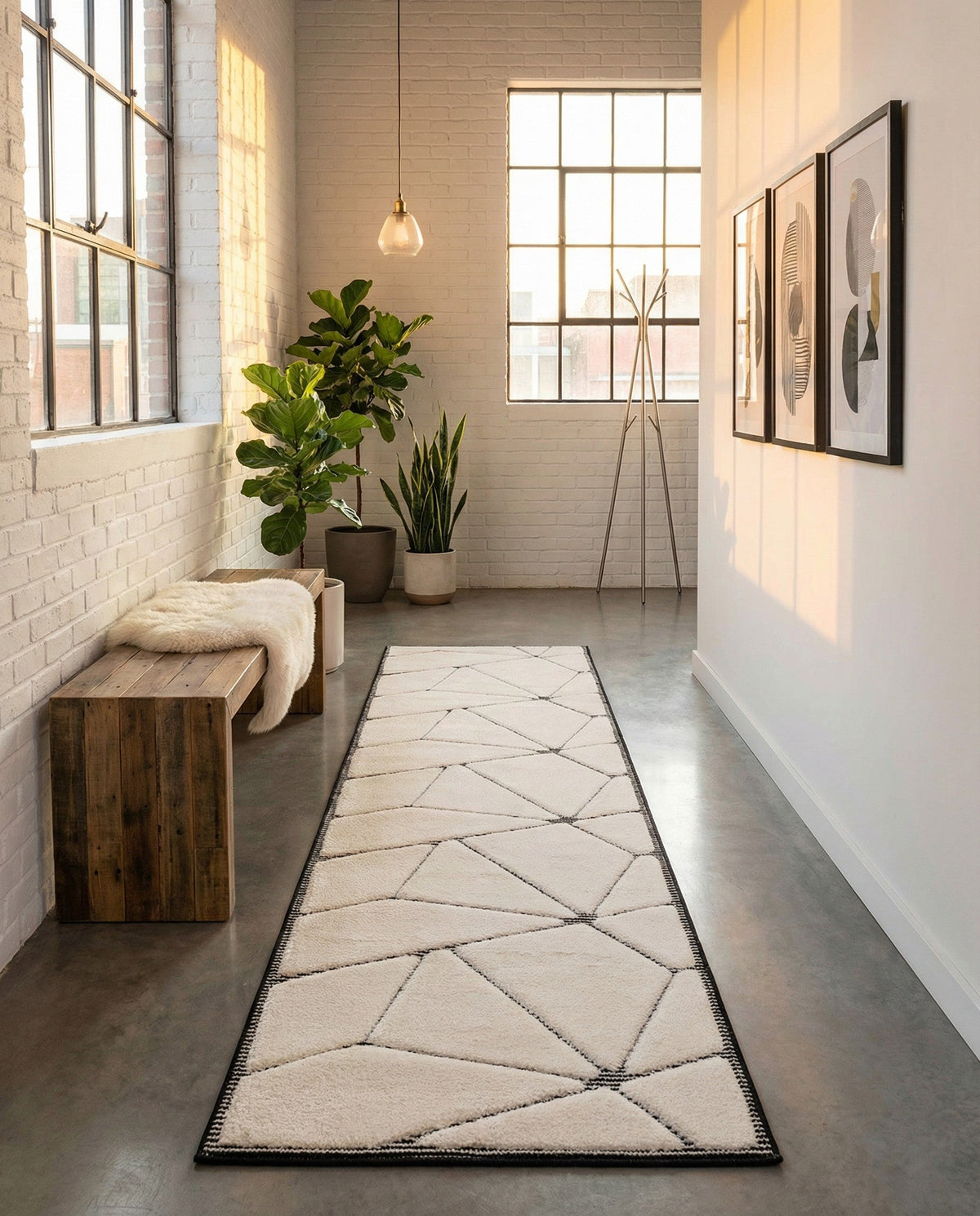 Monochrome Collection Area Rug -  Onyx Runner Ivory White  lifestyle 116