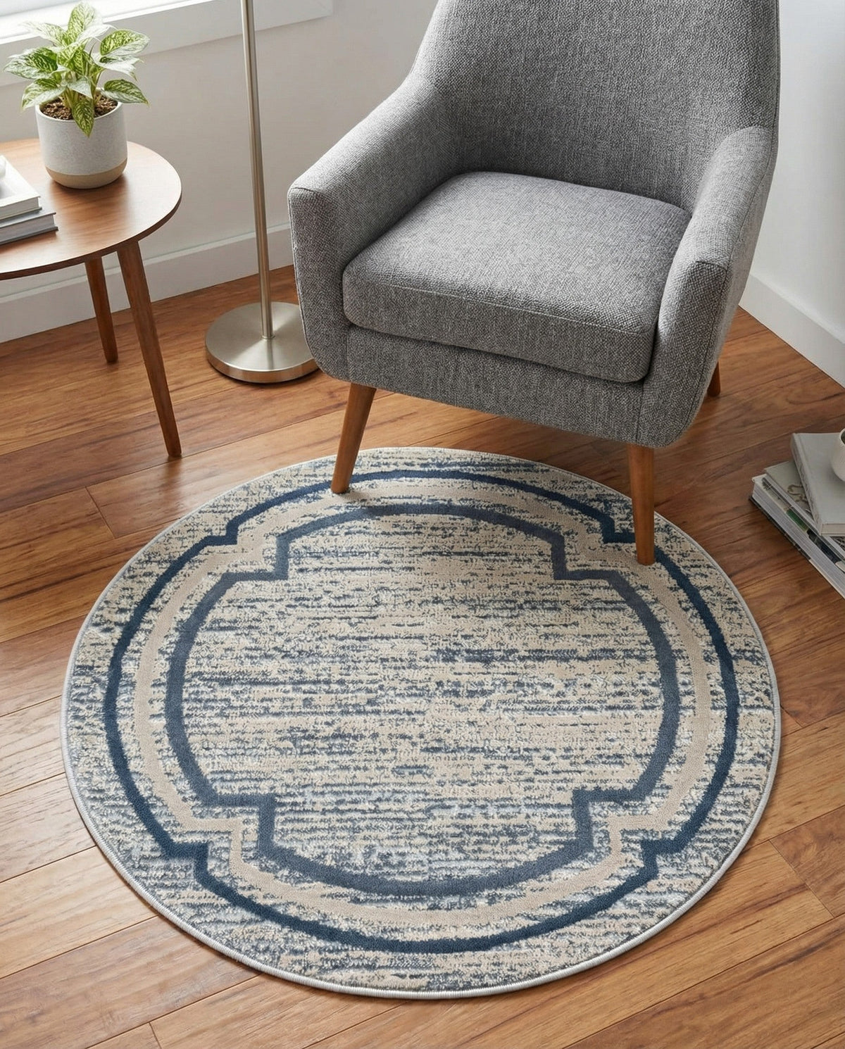 Serenity Sands Collection Area Rug -  Hushhaven Round Gray  lifestyle 100