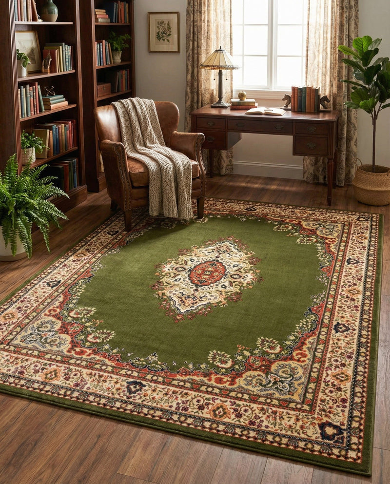 Tabriz Tapestry Collection Area Rug - Azerbaijan (Green) Rectangle Green  lifestyle 3