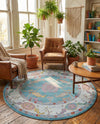 Arcadia Rugs Collection Area Rug - Eden (Aqua and Blue) Round Aqua and Blue  lifestyle 73