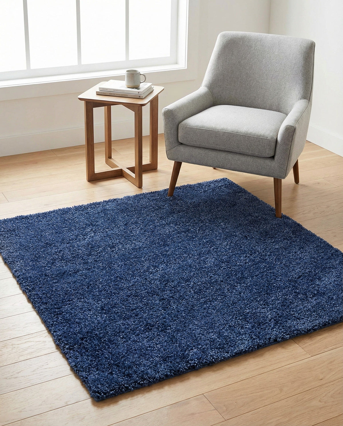Solid Shag Seaside Collection Area Rug - Azure Cove (Navy Blue) Square Navy Blue  lifestyle 100