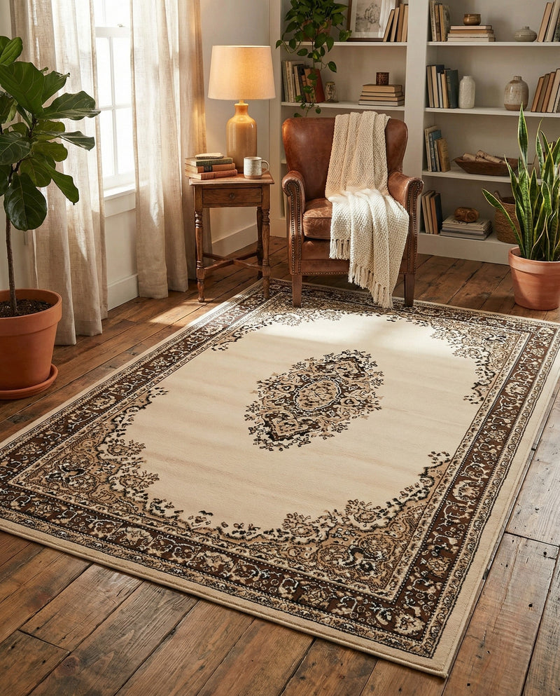 Tabriz Tapestry Collection Area Rug - Azerbaijan (Ivory) Rectangle Ivory  lifestyle 13