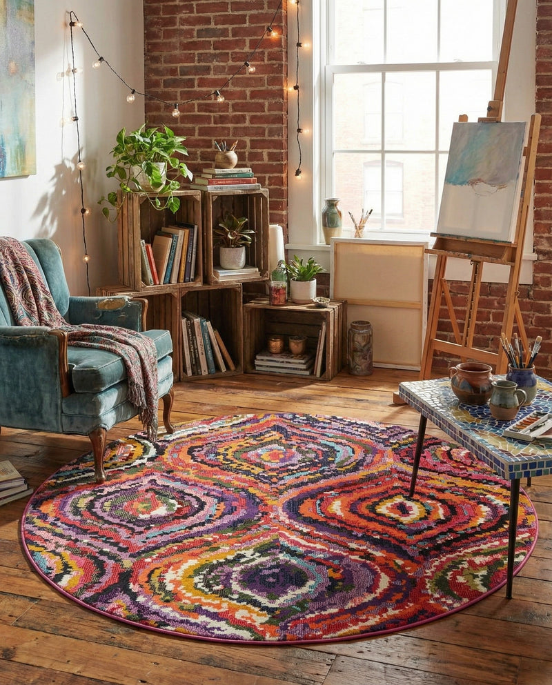 Marrakesh Elegance Collection Area Rug -  Bahia Round Multi  lifestyle 39