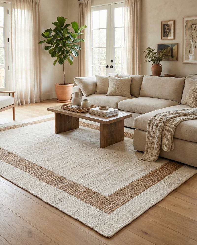 Osian Looms Collection Area Rug - Durham Rectangle White and Natural  lifestyle 32
