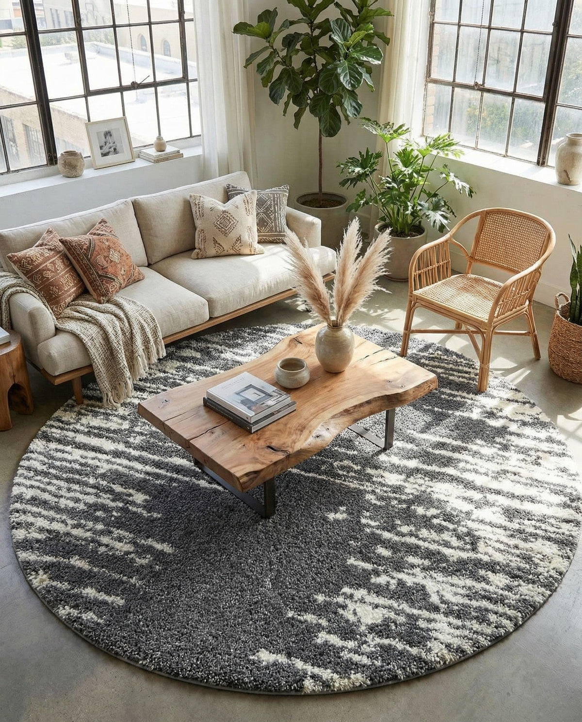 Tranquil Tides Shag Collection Area Rug - Marina Round Gray  lifestyle 188