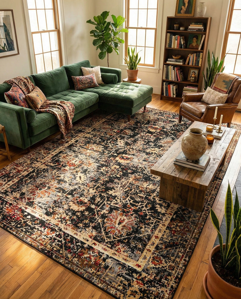 Neptune Elegance Collection Area Rug -  Galatea (Black) Rectangle Black  lifestyle 12