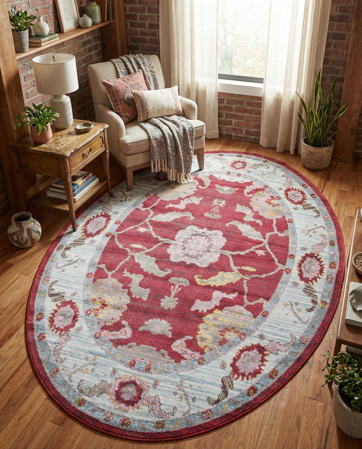 Arcadia Rugs Collection Area Rug - Eden (Red) Oval Red  lifestyle 83