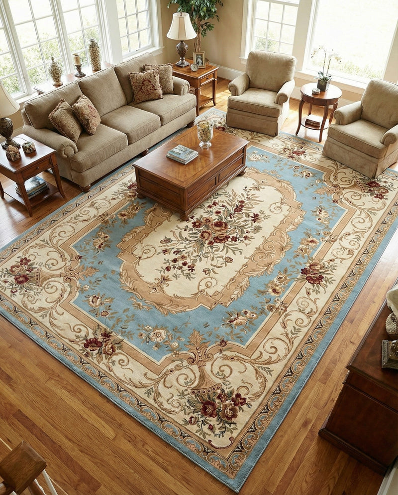 Versailles Elegance Collection Area Rug -  Louveciennes (Light Blue) Rectangle Light Blue  lifestyle 24