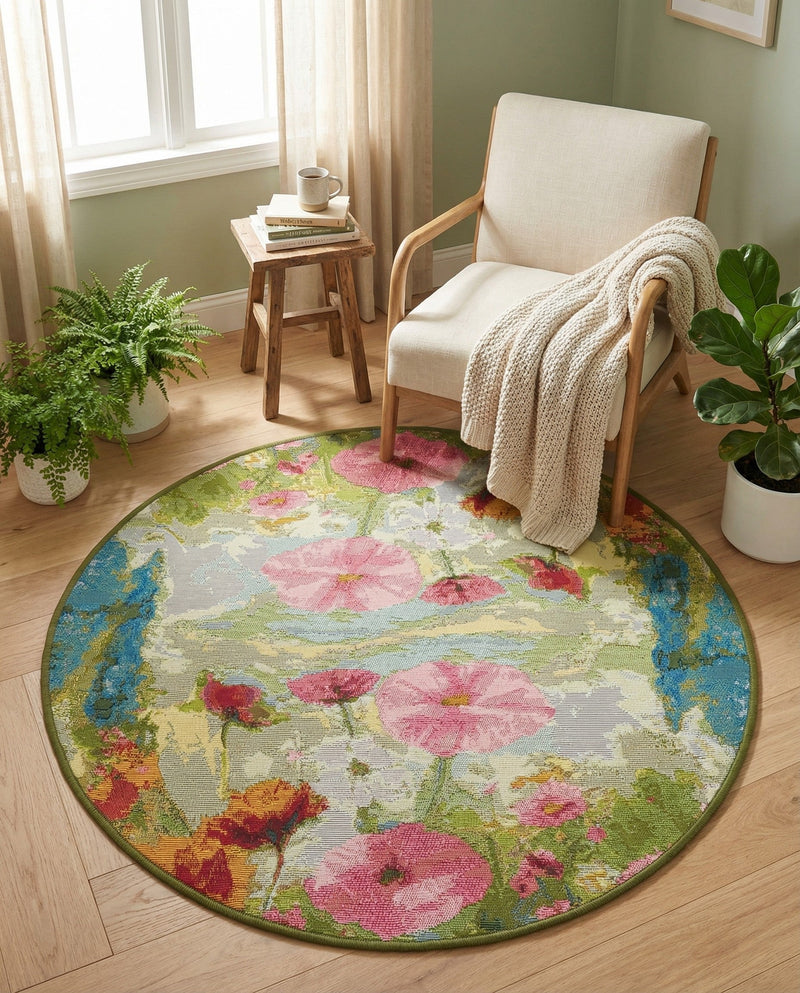 Seaside Blooms Collection Area Rug -  Amalfi Round Multi  lifestyle 69