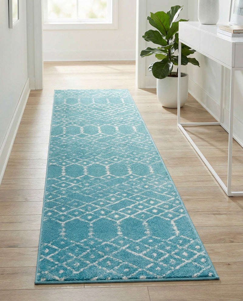 Marrakesh Lattice Collection Area Rug - Casablanca (Teal blue) Runner Teal blue  lifestyle 44
