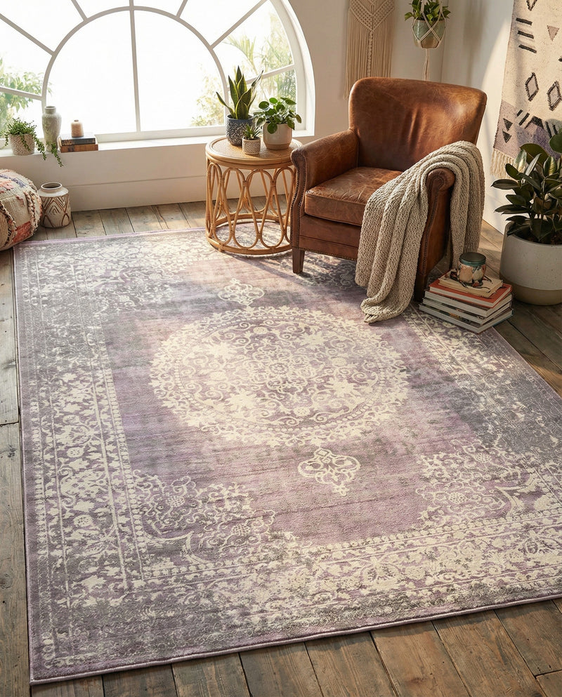 Rustic Charm Revival Collection Area Rug -  Meadowland Rectangle Purple  lifestyle 14
