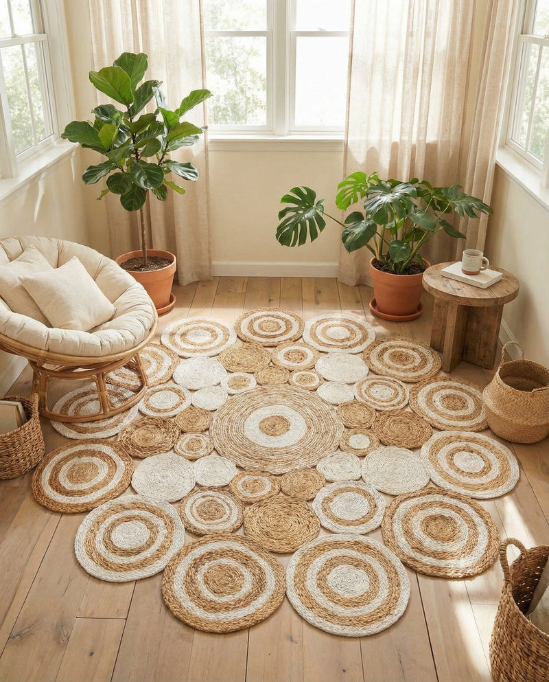 Woven Seaside Jute Collection Area Rug - Sienna Round Natural and White  lifestyle 36