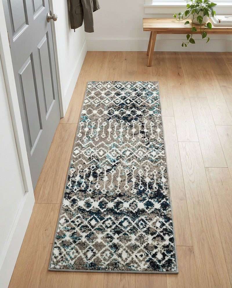 Mediterranean Lattice Collection Area Rug - Santorini (Multi Gray Blue) Runner Multi Gray Blue  lifestyle 70
