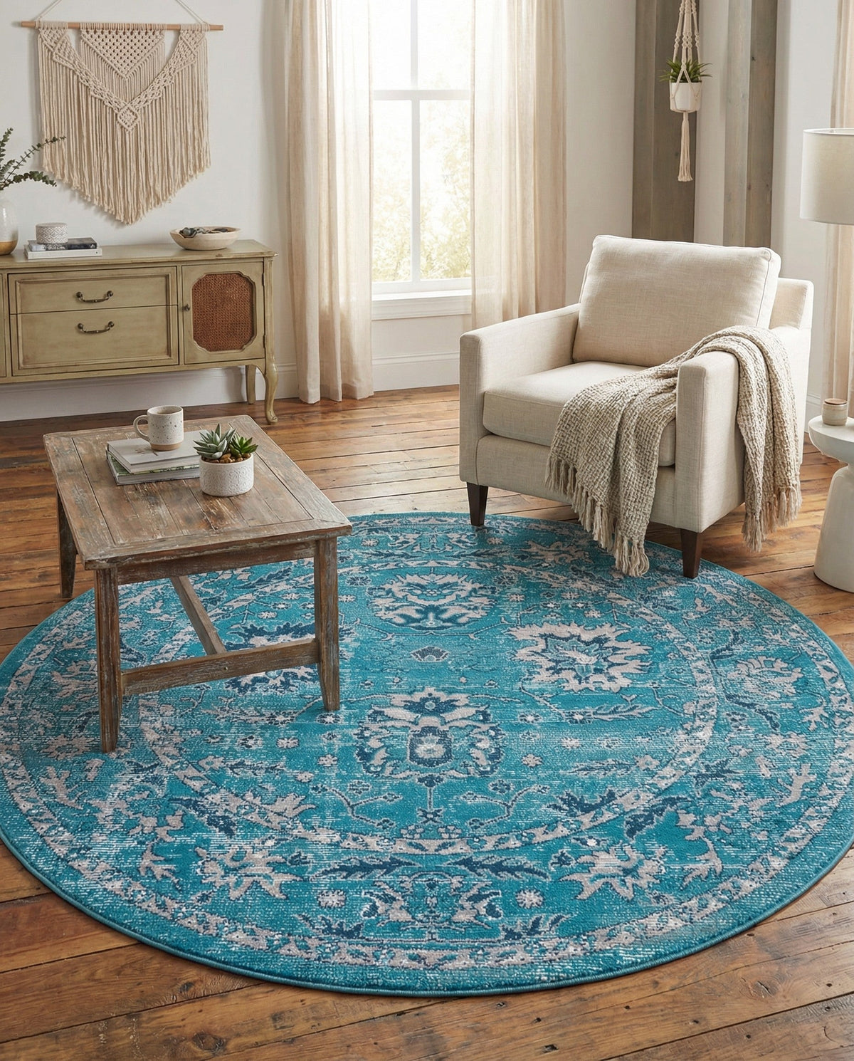Geneva Terrace Collection Area Rug -  Lausanne Round Blue  lifestyle 117