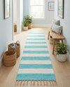 Tassel Trail Collection Area Rug - Pathway (Turquoise and Ivory) Runner Turquoise and Ivory  lifestyle 53