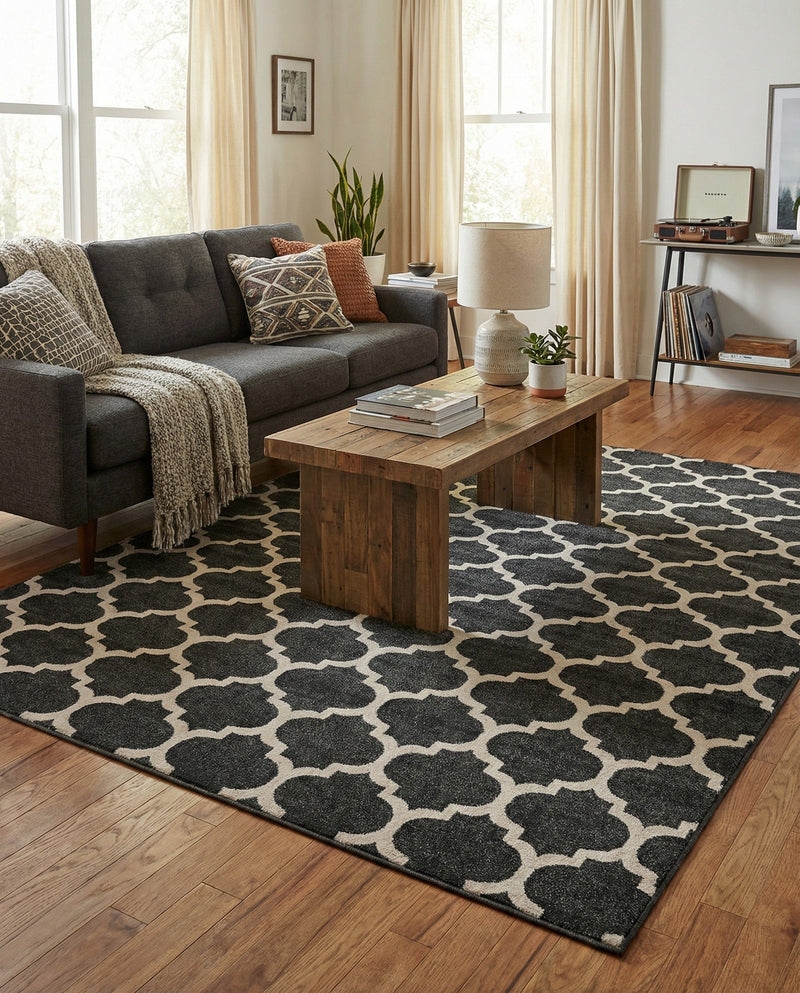 Lattice Gardens Collection Area Rug -  Bloomfield (Black) Rectangle Black  lifestyle 8