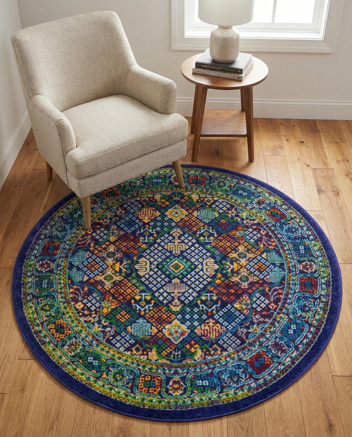 Caribbean Cove Collection Area Rug -  Mustique Round Navy Blue  lifestyle 175