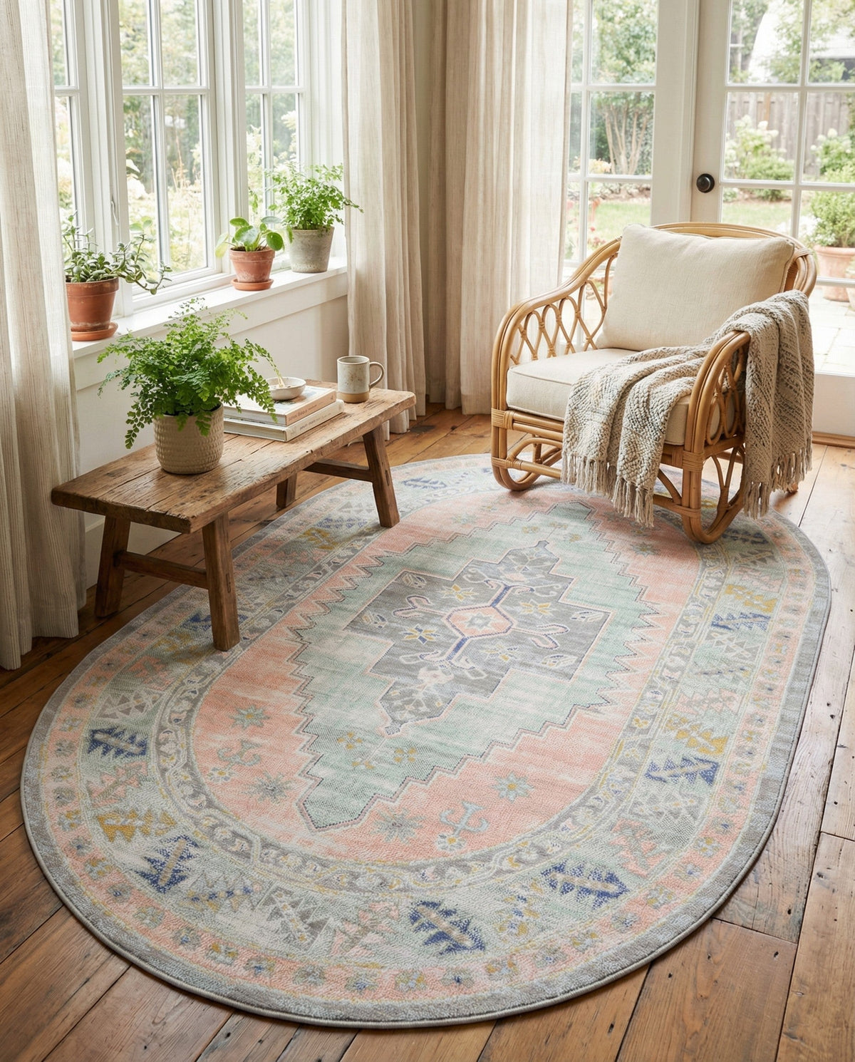 Savannah Series Collection Area Rug -  Augusta (Pink) Oval Pink  lifestyle 106