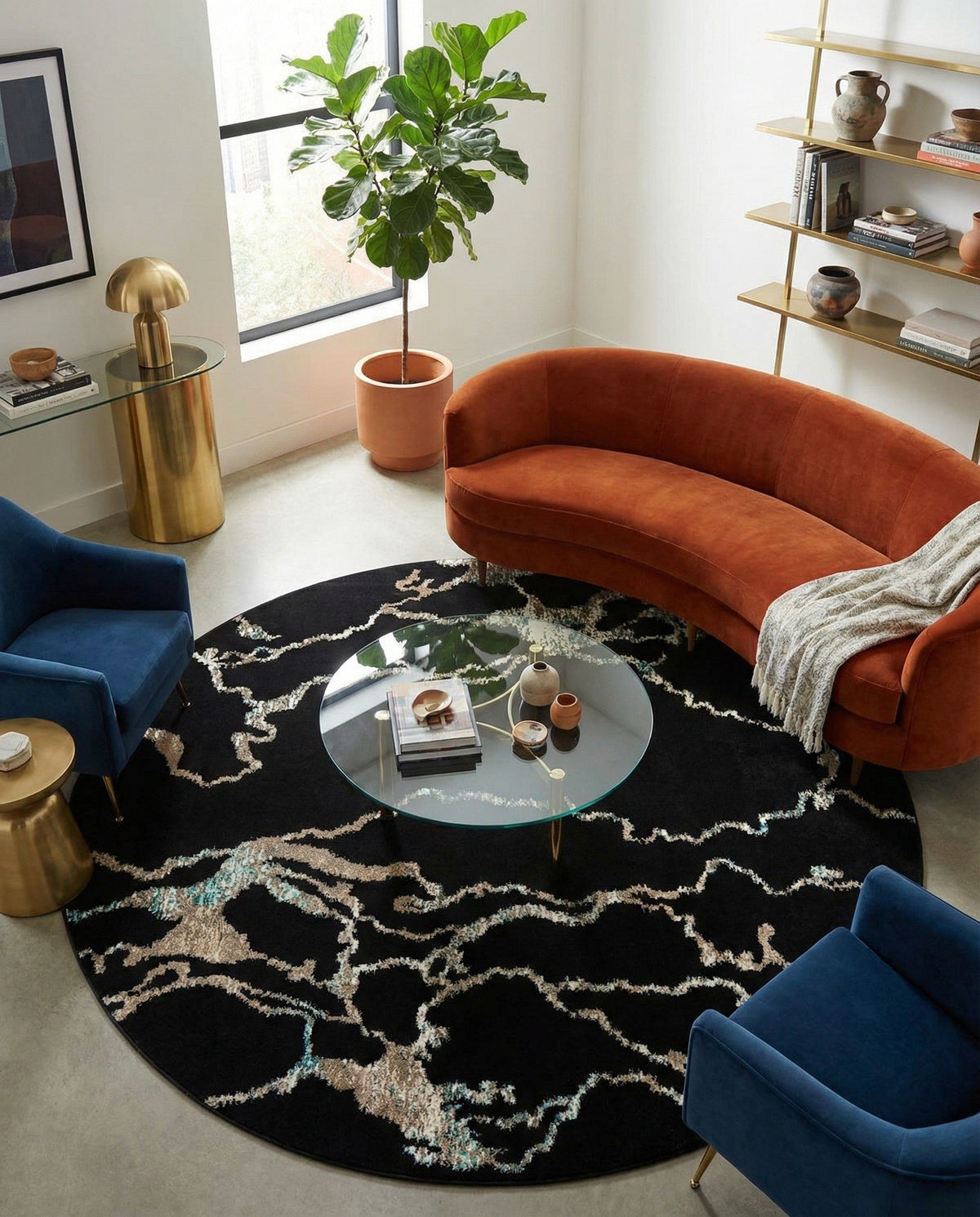 Brighton Terrace Collection Area Rug -  Aldrington Round Navy Blue  lifestyle 141