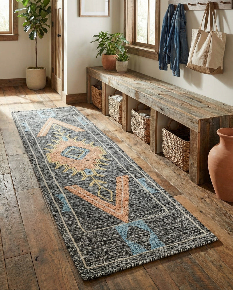 Caspian Wool Collection Area Rug - Ephesus Runner Charcoal Gray  lifestyle 49