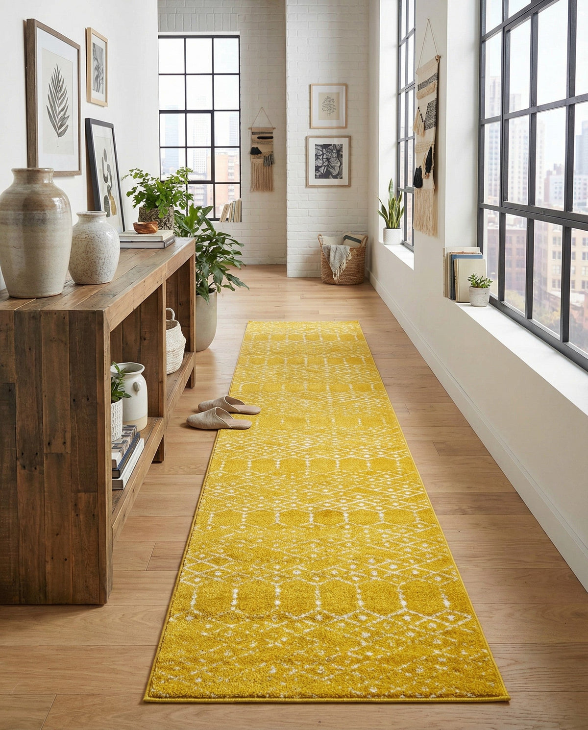 Marrakesh Lattice Collection Area Rug - Casablanca (Yellow) Runner Yellow  lifestyle 85