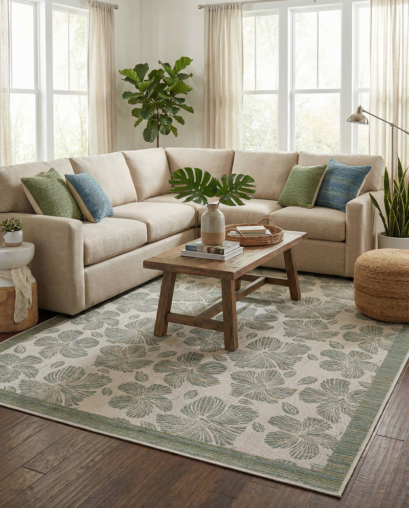 Coastal Terrace Collection Area Rug -  Marina Rectangle Ivory and Beige  lifestyle 18
