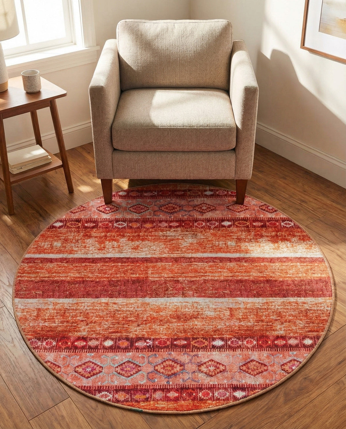 Heritage Elegance Collection Area Rug -  Edinburgh Round Rust Red  lifestyle 78