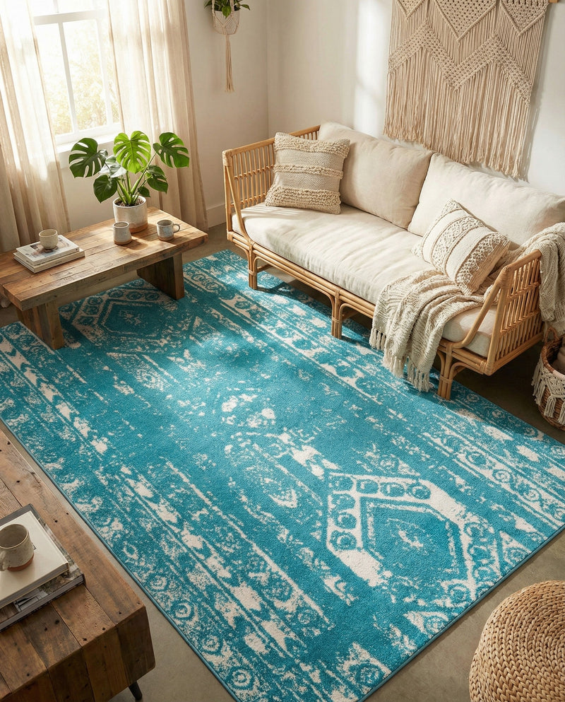 Brighton Stripes Collection Area Rug - Sussex (Turquoise) Rectangle Turquoise  lifestyle 15