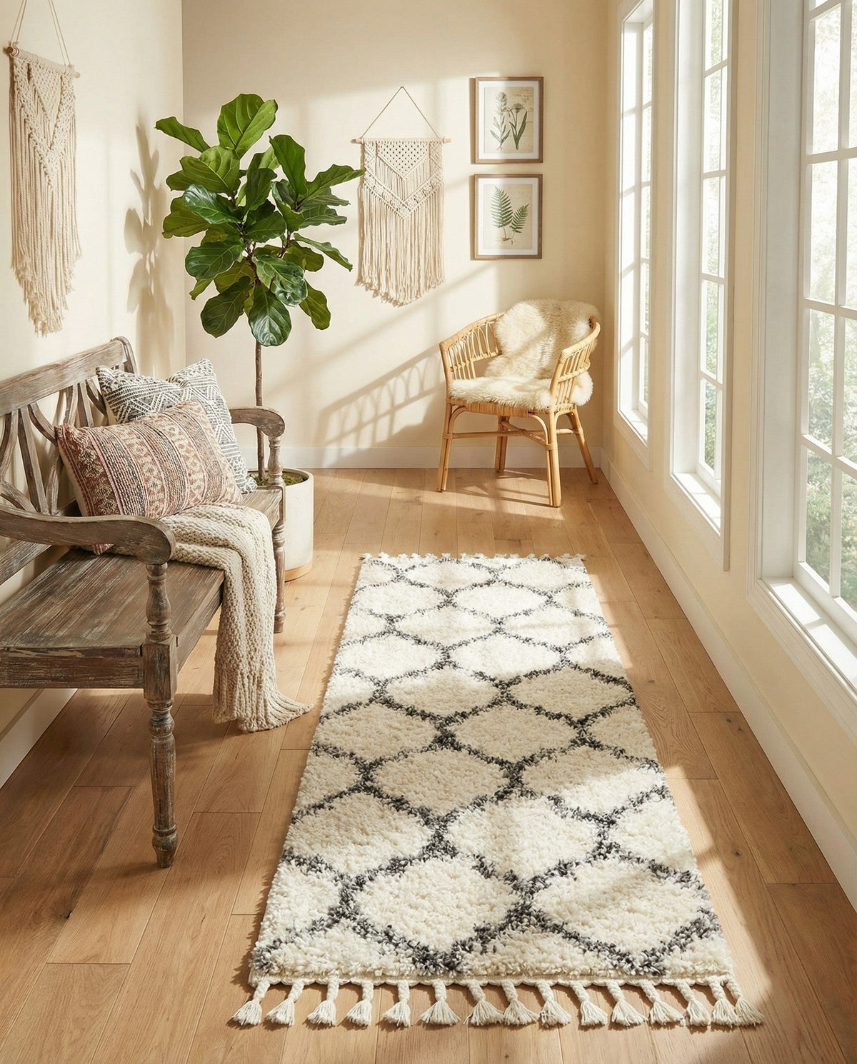 Cozy Cove Shag Collection Area Rug - Marina Runner Ivory  lifestyle 200