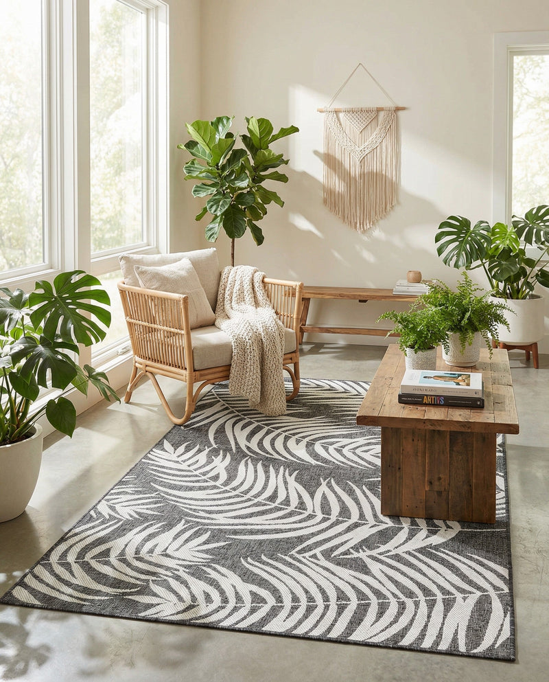 Seaside Blooms Collection Area Rug - Verdure (Charcoal) Rectangle Charcoal  lifestyle 15
