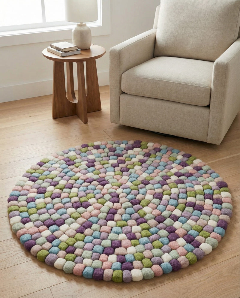 Woolen Sphere Collection Area Rug - Orbsburg (Pink and Purple) Round Pink and Purple  lifestyle 55