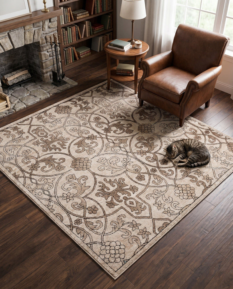 Andes Summit Collection Area Rug -  Merida Square Dark Beige  lifestyle 51
