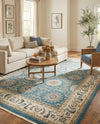 Persian Elegance Collection Area Rug -  Mashhad Rectangle Blue  lifestyle 9