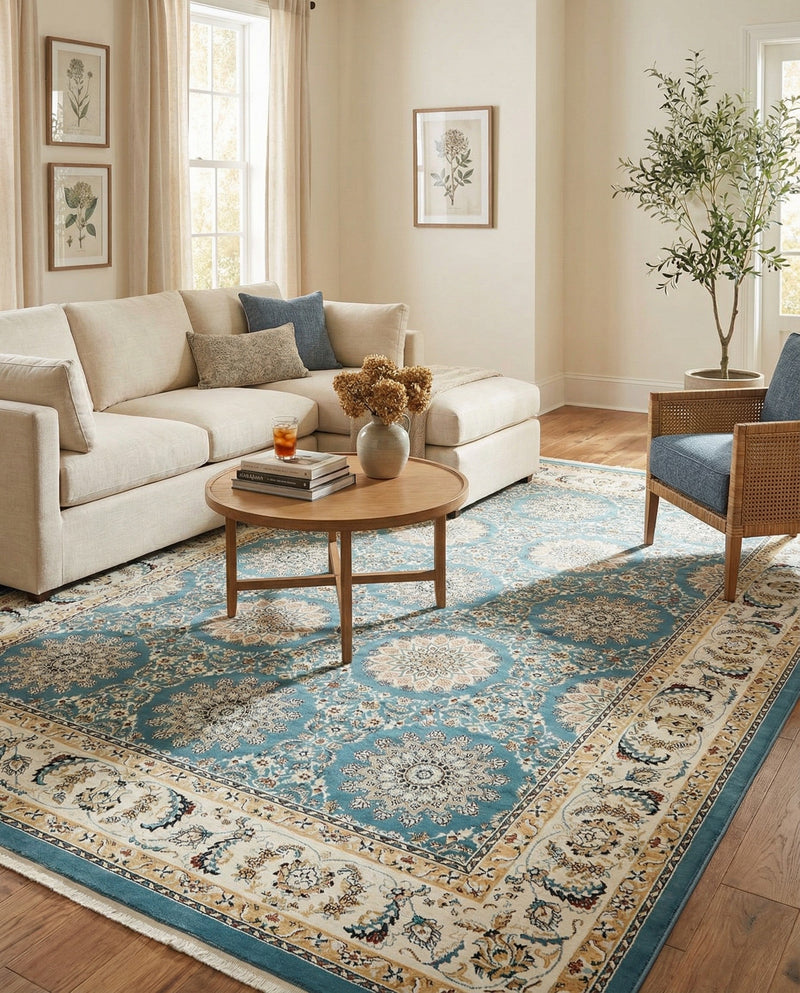 Persian Elegance Collection Area Rug -  Mashhad Rectangle Blue  lifestyle 9