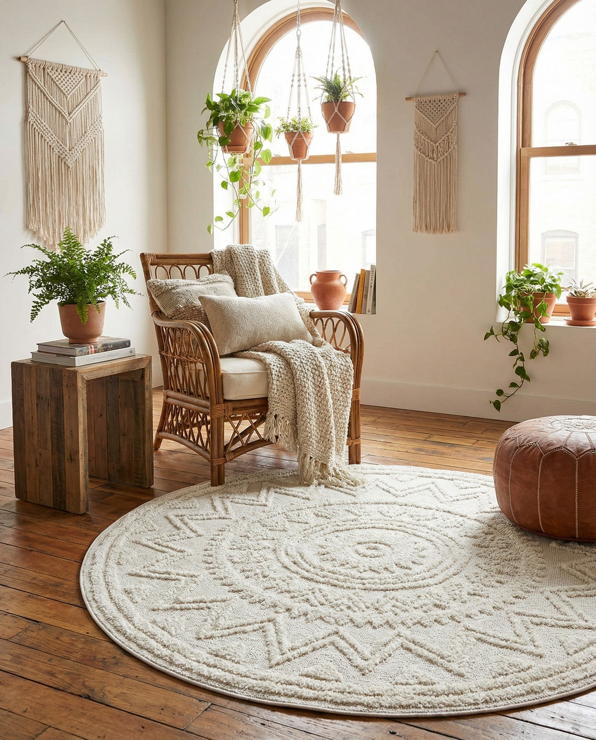Sahara Chic Collection Area Rug -  Tangier Round Ivory  lifestyle 200