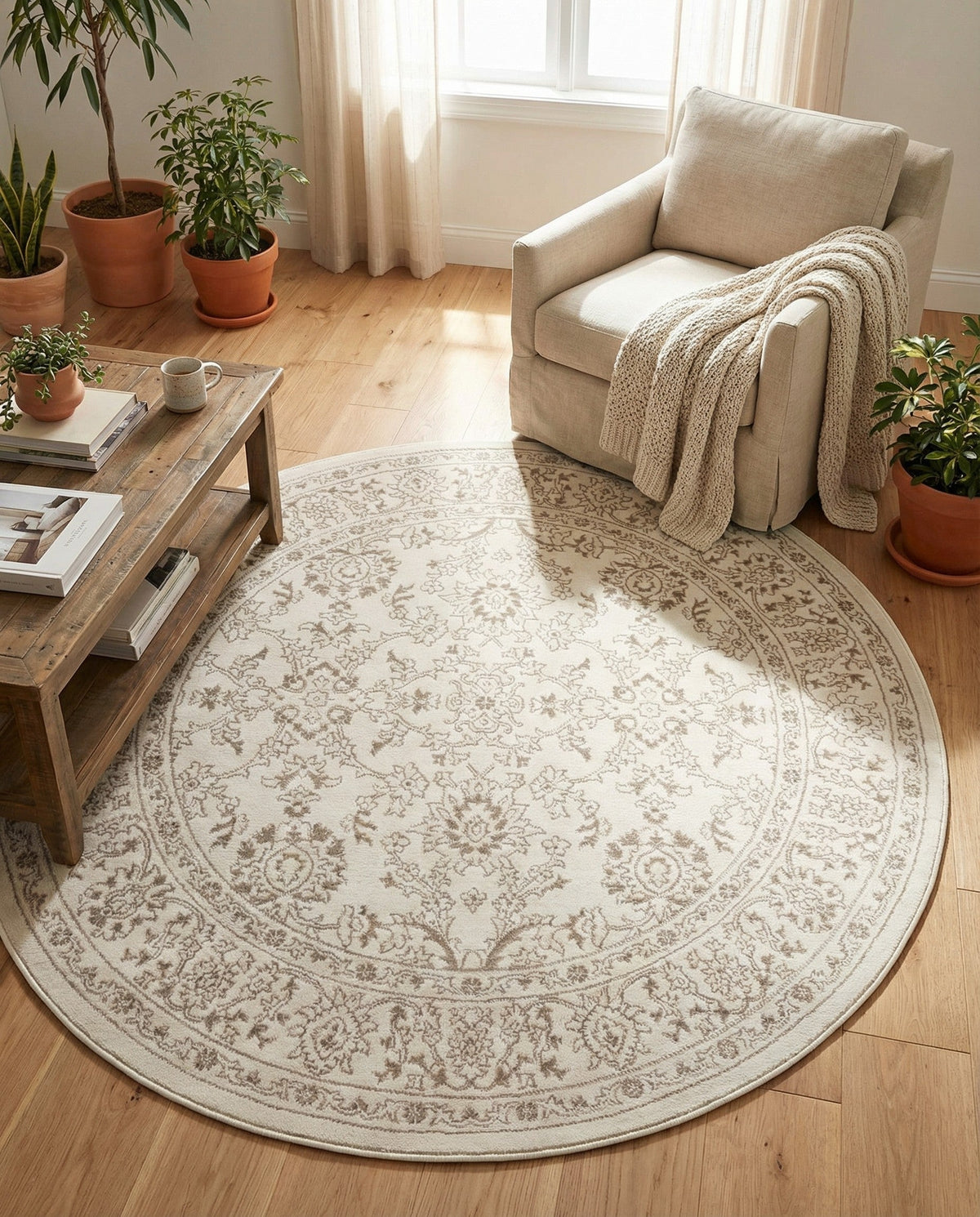 Savannah Elegance Collection Area Rug - Augusta (Ivory) Round Ivory  lifestyle 109