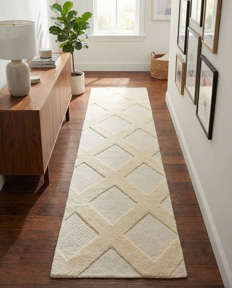 Trellis Wool Collection Area Rug - Vineyard Runner Ivory  lifestyle 23