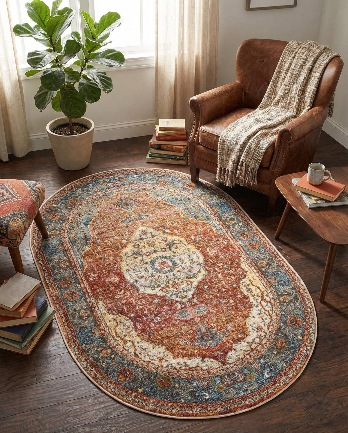 Caribbean Breeze Collection Area Rug -  Vieques Oval Rust Red  lifestyle 164