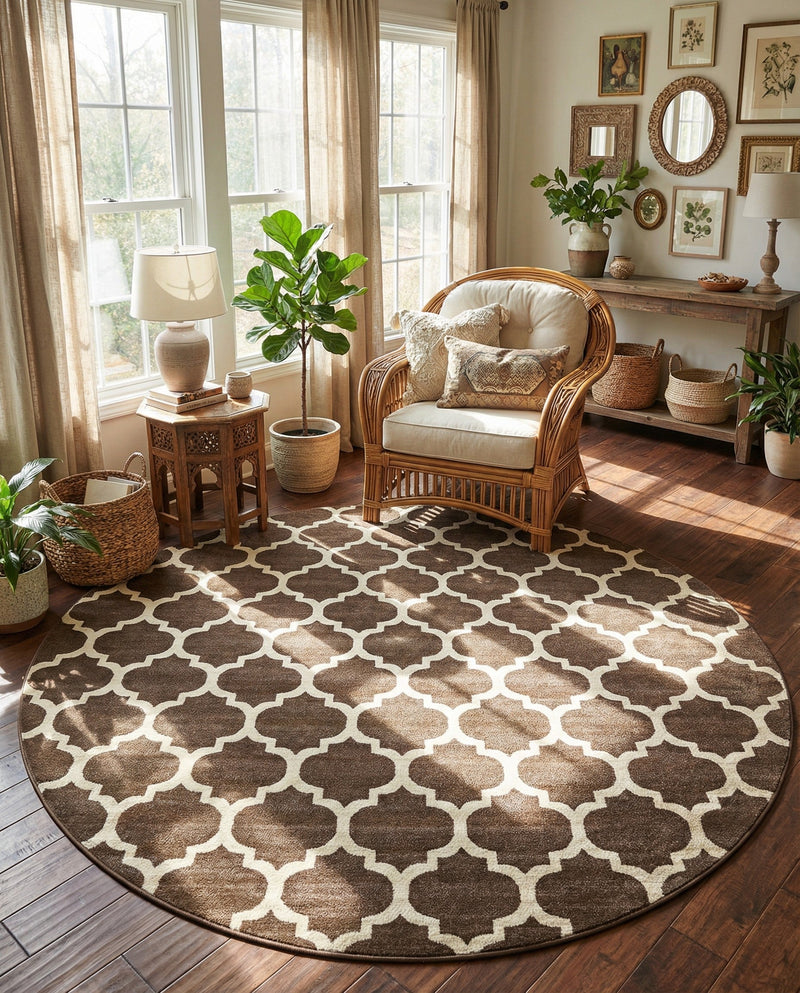 Lattice Gardens Collection Area Rug -  Bloomfield (Brown) Round Brown  lifestyle 37