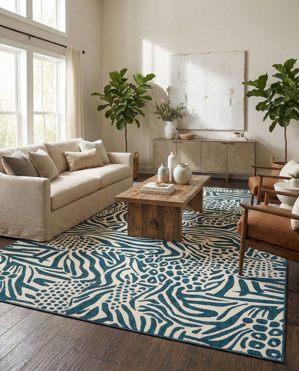 Savannah Escape Collection Area Rug -  Masai Rectangle Navy Blue and Ivory  lifestyle 8